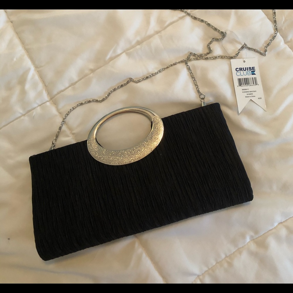 Black Textured Convertible Clutch/Shoulder/Handbag